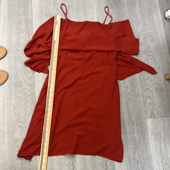 Splendid Rust Red Layered Ruffle Off-Shoulder Dress | Size Small - Picture 10 of 11